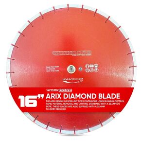 WorkCore 16" Inch Premium Arix Technology Diamond Concrete Blade, Hard Reinforced Concrete, Asphalt, Granite, Tiles, Masonry, Bricks, Block, Wet or Dry, Walk Behind and Handheld Saws