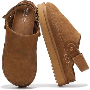 Project Cloud Genuine Suede Clogs for Women - Memory Foam Platform Clogs Womens Shoes - Nonslip Slides for Women w/ Straps Lightweight Womens Clogs & Mules for Women 2024 (Goldstar, CHSTNUT, 6)
