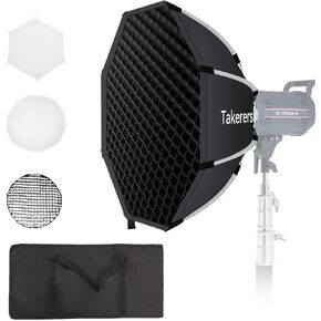 Bowens Mount Parabolic Softbox, Upgraded One-Step Quick Installation, Takerers 22inch/55cm Deep Parabolic Softbox Diffuser with Honeycomb Grid, Compatible for Aputure/Smallrig/Neewer/GVM Lights, Flash