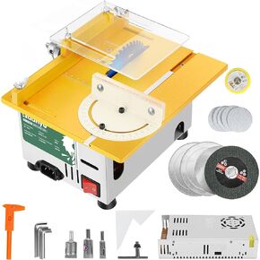 Huanyu Mini Table Saw 300W Precision Liftable Blade Hobby Saws Woodcrafts 1.14" Cut Depth Multifunctional Cutting Polishing Portable Electric Small Table Saw for DIY Woodworking Model Making