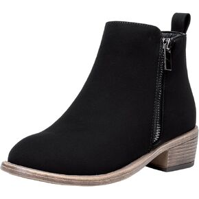 Women's Ankle Boots, Casual Round Toe Low Heel Zip Short Booties | Comfortable city dressy booties, functional inner zipper, decorative outer zip, for office, travel, jeans and dresses in Saudi Arabia
