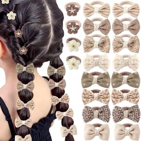10 Pairs Cute Bow Hair Ties,Brown Series Hair Bands Hair Elastics,Fabric Soft Hair Ties No Damage Ponytail Holders,Small Hair Ties Hair Accessories for Infants Toddlers Kids Teens