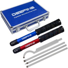 Carbide Tipped Wood Lathe Turning Tools Set, Lathe Rougher Finisher Swan Neck Hollowing Tools and Interchangeable 19.5"Soft Grip Handle with Diamond Round Square Carbide Inserts(Red、Blue)