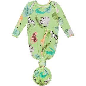 Posh Peanut Newborn Knotted Baby Gowns 0-3 Months - Easy-Tie Hospital Outfit Viscose from Bamboo Sleepers for Baby Boy & Girl, Safari Animals