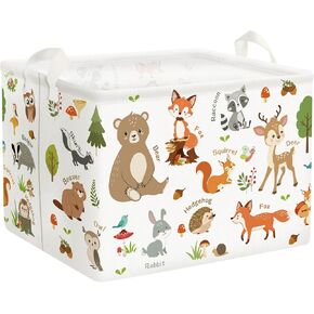 Clastyle Collapsible Words Animals Kid Book Toy Storage Basket Bear Raccoon Clothes Nursery Hamper for Bedroom Bathroom, Grey Rabbit 36L
