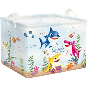 Clastyle Playroom Shark Toy Baby Basket Rectangle Sea Fish Kid Clothes Basket Shower Blanket Towel Bathroom Organizer Bin Book Shelf Basket for Classroom Nursery