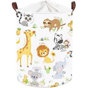 Clastyle Large Alphabet Animal Hamper for Nursery Kid Room Giraffe Lion Boy Girl Laundry Basket with Handle Elephant Collapsible Zebra Clothes Toy Storage Basket with Lid