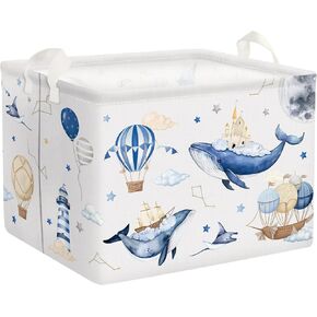 Clastyle Flying Whales Turtle Baby Storage Basket Large Sea Animal Boy Girl Book Gift Toy Bin Collapsible Bedroom Kid Clothes Nursery Hamper