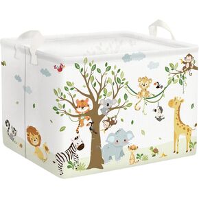 Clastyle 36L Woodland Vine Animal Tree Nursery Decor Baby Basket Collapsible Rectangle Giraffe Monkey Tiger Clothes Toy Book Shelf Basket