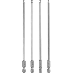 HARFINGTON 4pcs Ball End Hex Screwdriver Bit 4mm (H4.0) Tip 1/4" Hex Shank 150mm (6") Long Magnetic Ball Head Bits Industrial Grade S2 Steel Metric Screw Driver Bit