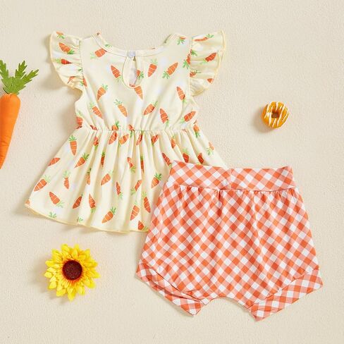 Winioder Baby Girls First Easter Outfit Ruffle Short Sleeve Babydoll Tops and Plaid Bloomers Shorts Cute Summer Clothes Sets in Saudi Arabia
