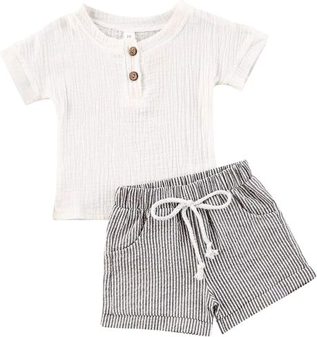 fhutpw Baby Boys 2Pcs Summer Outfits Short Sleeve T-Shirt Tops Elastic Waistband Shorts Set Toddler Clothes in Kuwait