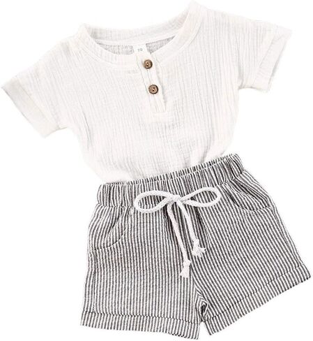 fhutpw Baby Boys 2Pcs Summer Outfits Short Sleeve T-Shirt Tops Elastic Waistband Shorts Set Toddler Clothes in Kuwait