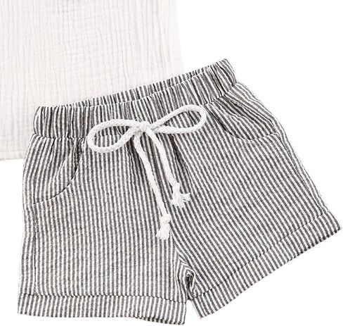fhutpw Baby Boys 2Pcs Summer Outfits Short Sleeve T-Shirt Tops Elastic Waistband Shorts Set Toddler Clothes in Kuwait