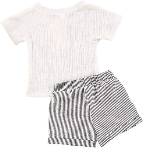 fhutpw Baby Boys 2Pcs Summer Outfits Short Sleeve T-Shirt Tops Elastic Waistband Shorts Set Toddler Clothes in Kuwait