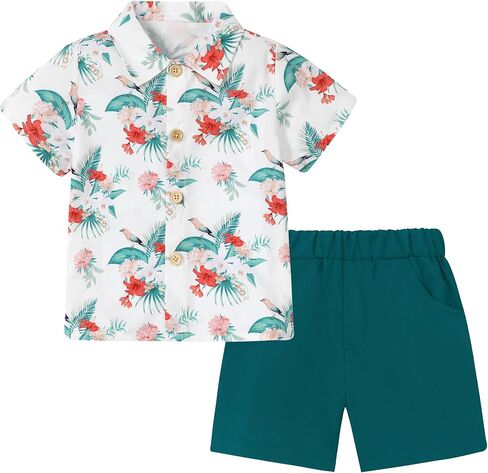 Coco&RARA Toddler Boy Clothes Baby Flamingo Hawaiian Outfits Short Sleeve Shirt + Elastic Waist Shorts Summer Beach Set in Saudi Arabia