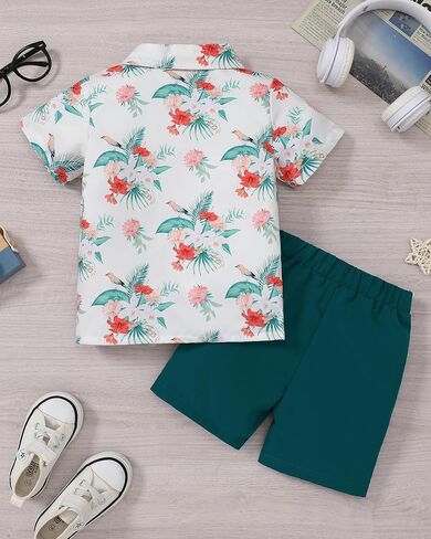 Coco&RARA Toddler Boy Clothes Baby Flamingo Hawaiian Outfits Short Sleeve Shirt + Elastic Waist Shorts Summer Beach Set in Saudi Arabia