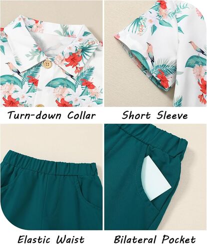 Coco&RARA Toddler Boy Clothes Baby Flamingo Hawaiian Outfits Short Sleeve Shirt + Elastic Waist Shorts Summer Beach Set in Saudi Arabia
