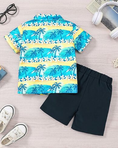 Coco&RARA Toddler Boy Clothes Baby Flamingo Hawaiian Outfits Short Sleeve Shirt + Elastic Waist Shorts Summer Beach Set in Kuwait