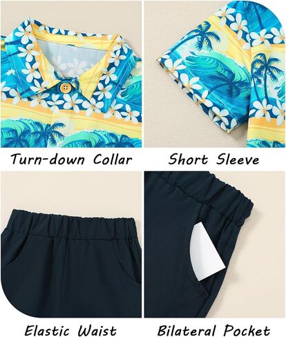 Coco&RARA Toddler Boy Clothes Baby Flamingo Hawaiian Outfits Short Sleeve Shirt + Elastic Waist Shorts Summer Beach Set in Kuwait