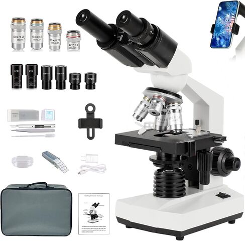 Binocular Compound Microscope, 40X-5000X Magnification, Wide-Angle Eyepiece WF10X WF25X, LED Light Source, XY axis Double-Layer Stage, Adult Microscope (Supports WiFi Wireless Connection) in Saudi Arabia