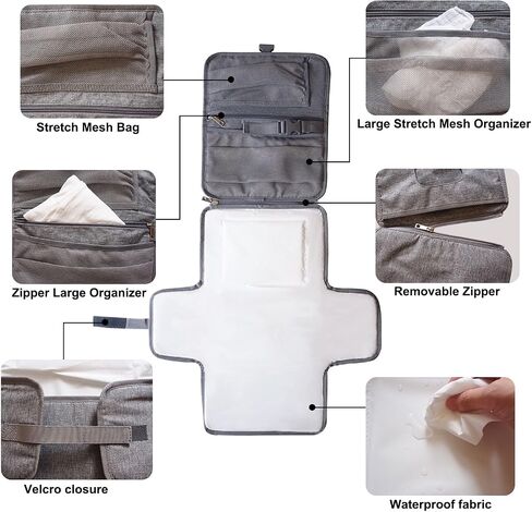 Portable Changing Pad for Baby, Travel Diaper Changing Pad for Newborn, Waterproof Baby Changing Mat, Foldable & Detachable Diaper Changing Station with Baby Wipes Pockets(Pink) in Saudi Arabia