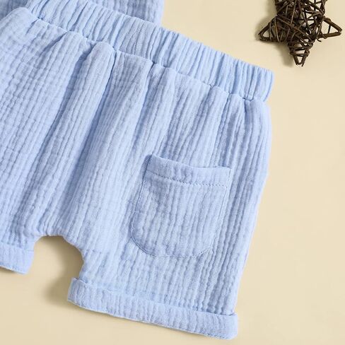 fhutpw Baby Boys 2Pcs Summer Outfits Short Sleeve T-Shirt Tops Elastic Waistband Shorts Set Toddler Clothes in Kuwait