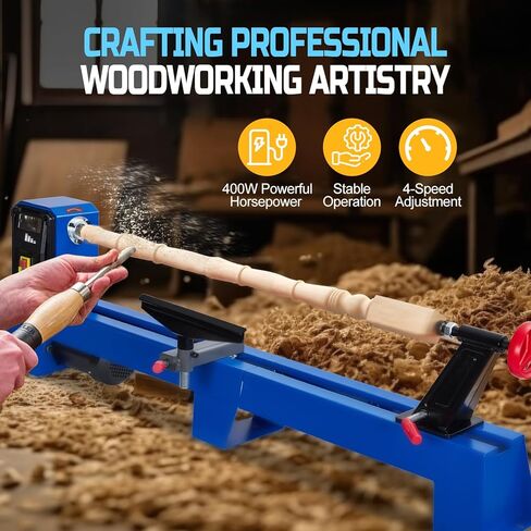 0.54 HP Benchtop Wood Oate ، أرجوحة 14 بوصة ، 40 بوصة بين المراكز ، 4 سرعات قابلة للتعديل (1040-2980 دورة في الدقيقة) ، مجموعة ملحقات كاملة للأعمال الخشبية in Kuwait