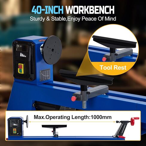 0.54 HP Benchtop Wood Oate ، أرجوحة 14 بوصة ، 40 بوصة بين المراكز ، 4 سرعات قابلة للتعديل (1040-2980 دورة في الدقيقة) ، مجموعة ملحقات كاملة للأعمال الخشبية in Kuwait