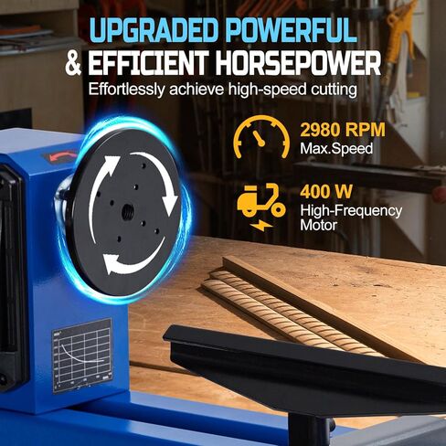 0.54 HP Benchtop Wood Oate ، أرجوحة 14 بوصة ، 40 بوصة بين المراكز ، 4 سرعات قابلة للتعديل (1040-2980 دورة في الدقيقة) ، مجموعة ملحقات كاملة للأعمال الخشبية in Kuwait