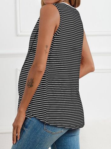 Tankaneo Womens Cross Front Maternity Tank Tops Breastfeeding Round Neck Striped Sleeveless Shirts Summer Pregnancy Clothes in Saudi Arabia