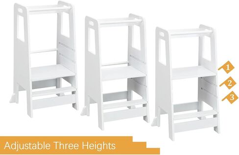 براز Kid's Wooden Step Stool ، سعة 220 رطلاً ، برجًا قائمًا على منصة قابلة للتعديل ، مع برج أمان دراسيل دراسيل للدراسة ، براز طفل صغير للحمام ، مساعد الطبخ （وايت) in Saudi Arabia