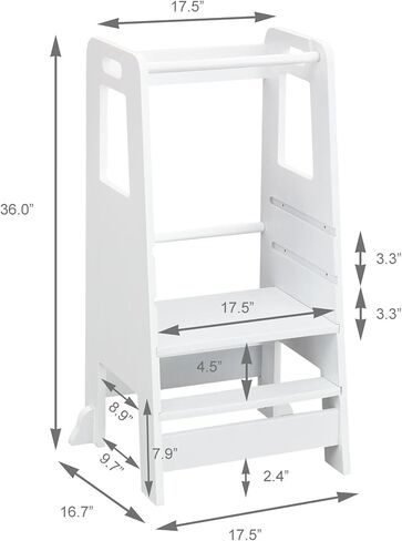 براز Kid's Wooden Step Stool ، سعة 220 رطلاً ، برجًا قائمًا على منصة قابلة للتعديل ، مع برج أمان دراسيل دراسيل للدراسة ، براز طفل صغير للحمام ، مساعد الطبخ （وايت) in Saudi Arabia