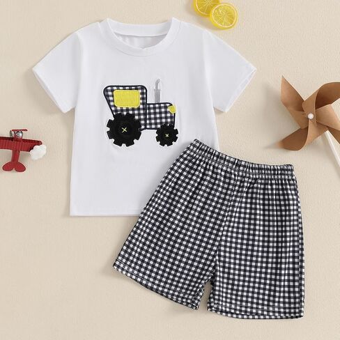 Toddler Boys Summer Clothes Funny Car Printed T-Shirt Plaid Shorts 2Pcs Little Kids Outfits Set in Saudi Arabia