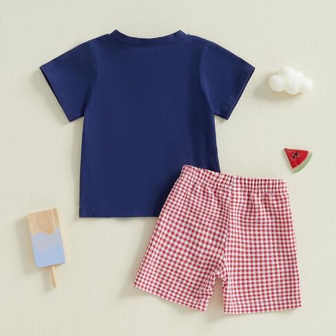 Toddler Boys Summer Clothes Funny Car Printed T-Shirt Plaid Shorts 2Pcs Little Kids Outfits Set in Saudi Arabia