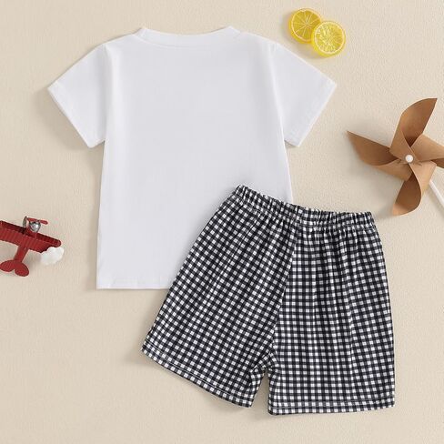 Toddler Boys Summer Clothes Funny Car Printed T-Shirt Plaid Shorts 2Pcs Little Kids Outfits Set in Saudi Arabia