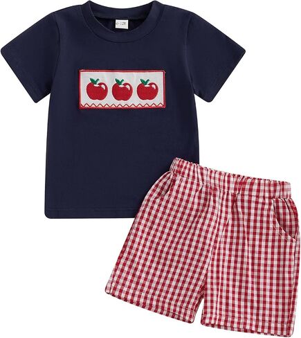 Toddler Boy Clothes Fire Engine Embroidery T-Shirt Plaid Shorts Summer Baby Boys Outfits in Saudi Arabia