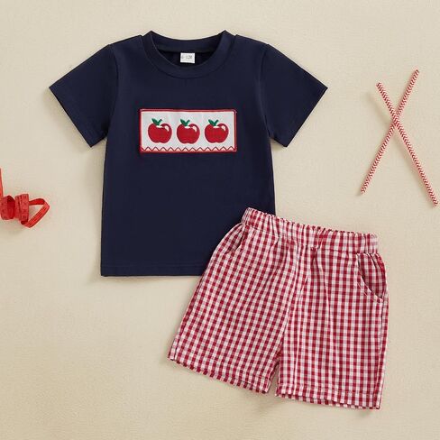 Toddler Boy Clothes Fire Engine Embroidery T-Shirt Plaid Shorts Summer Baby Boys Outfits in Saudi Arabia