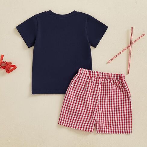 Toddler Boy Clothes Fire Engine Embroidery T-Shirt Plaid Shorts Summer Baby Boys Outfits in Saudi Arabia
