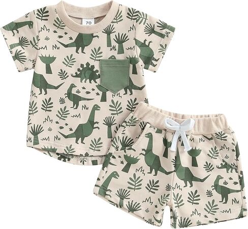 Baby Boy Short Outfits Summer Toddler Boy Shorts Dinosaur Short Sleeve T-shirt 2 Pcs Summer Baby Boy Short Set in Saudi Arabia