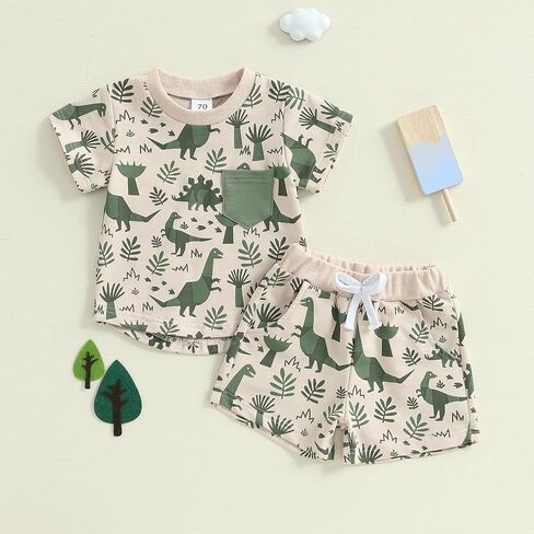 Baby Boy Short Outfits Summer Toddler Boy Shorts Dinosaur Short Sleeve T-shirt 2 Pcs Summer Baby Boy Short Set in Saudi Arabia