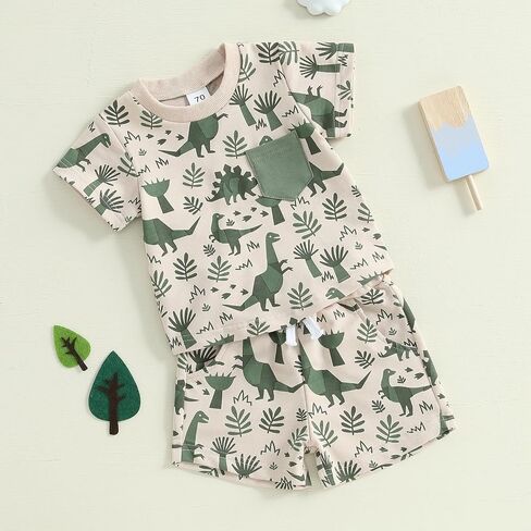 Baby Boy Short Outfits Summer Toddler Boy Shorts Dinosaur Short Sleeve T-shirt 2 Pcs Summer Baby Boy Short Set in Saudi Arabia