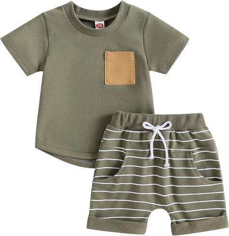 MERSARIPHY Toddler Baby Boy Summer Clothes Short Sleeve T Shirt Shorts Set Infant Boy Stripe Casual Outfit 6 12 18 24 Months in Kuwait