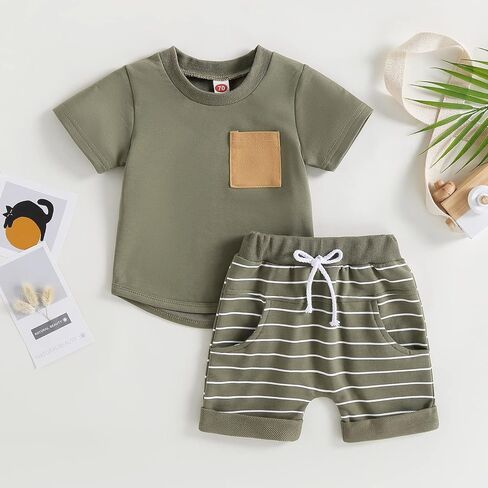MERSARIPHY Toddler Baby Boy Summer Clothes Short Sleeve T Shirt Shorts Set Infant Boy Stripe Casual Outfit 6 12 18 24 Months in Kuwait