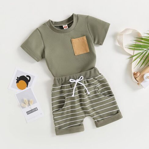 MERSARIPHY Toddler Baby Boy Summer Clothes Short Sleeve T Shirt Shorts Set Infant Boy Stripe Casual Outfit 6 12 18 24 Months in Kuwait
