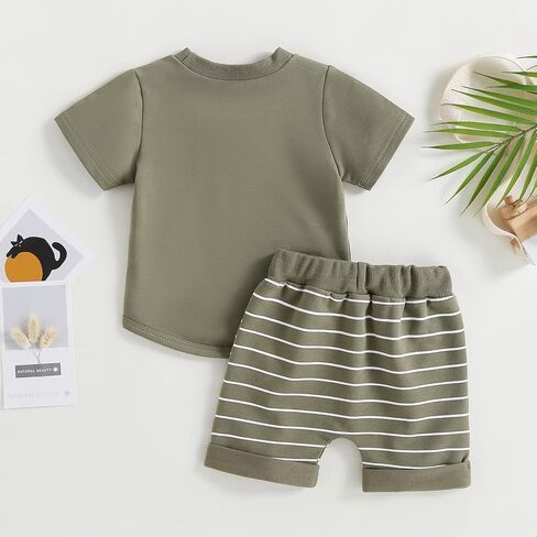 MERSARIPHY Toddler Baby Boy Summer Clothes Short Sleeve T Shirt Shorts Set Infant Boy Stripe Casual Outfit 6 12 18 24 Months in Kuwait