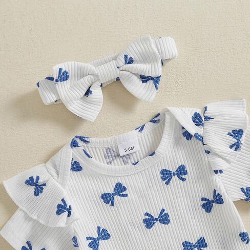 Newborn Infant Baby Girls Summer Outfit Ribbed Short Sleeve Romper + Floral Elastic Waist Shorts + Headband Sets in Kuwait