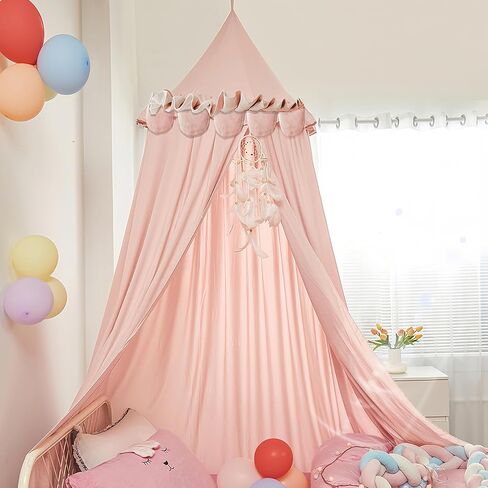 Kids Bed Canopy for Girls Room Canopy for Crib Nursery Blocking Light Hanging Reading Canopy (Ruffle Gray) in Saudi Arabia