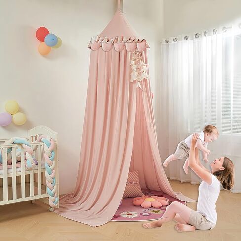 Kids Bed Canopy for Girls Room Canopy for Crib Nursery Blocking Light Hanging Reading Canopy (Ruffle Gray) in Saudi Arabia