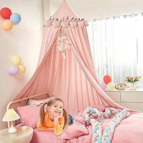 Kids Bed Canopy for Girls Room Canopy for Crib Nursery Blocking Light Hanging Reading Canopy (Ruffle Gray) in Saudi Arabia